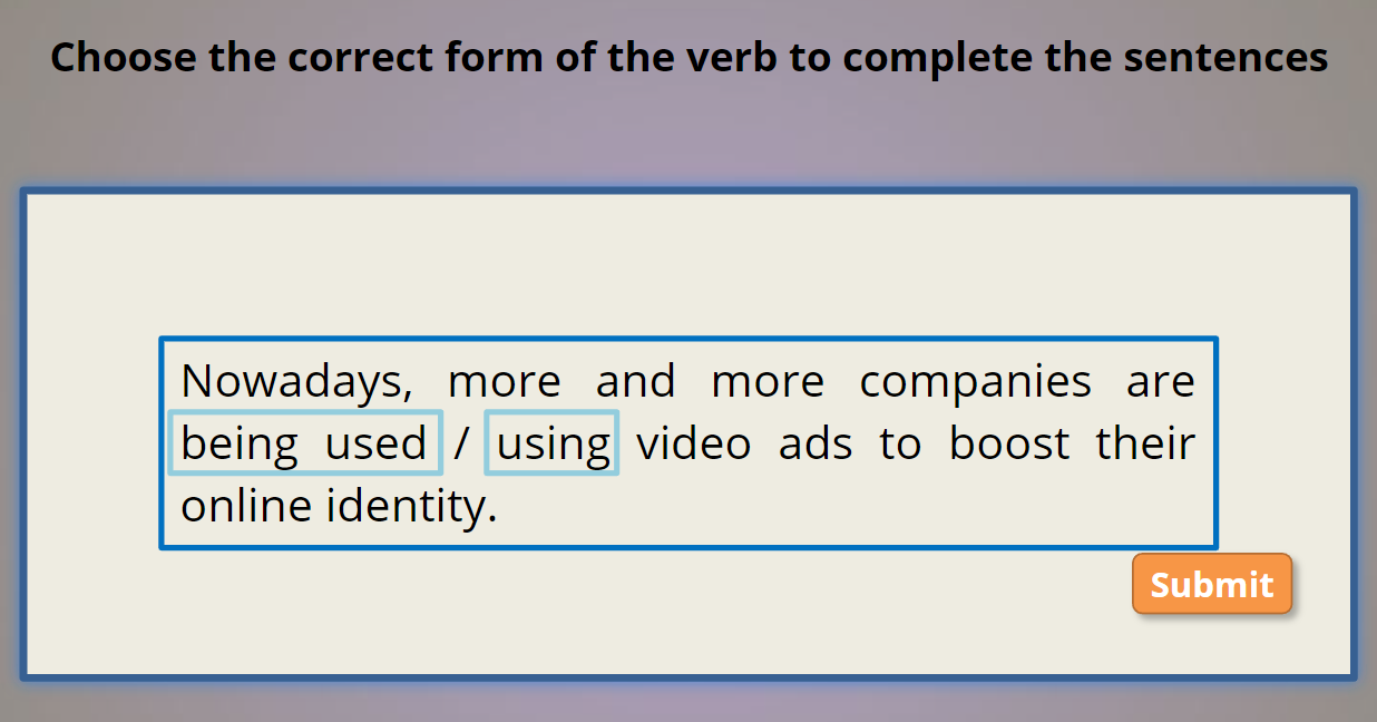 Interactive: Reading Practice, Select the correct option for the sentences